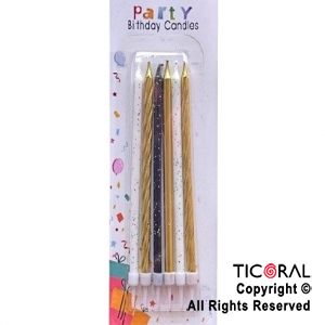 VELA BLISTER ORO BLANCO Y NEGRO CON BRILLO 12 CM x 6 UNIDADES